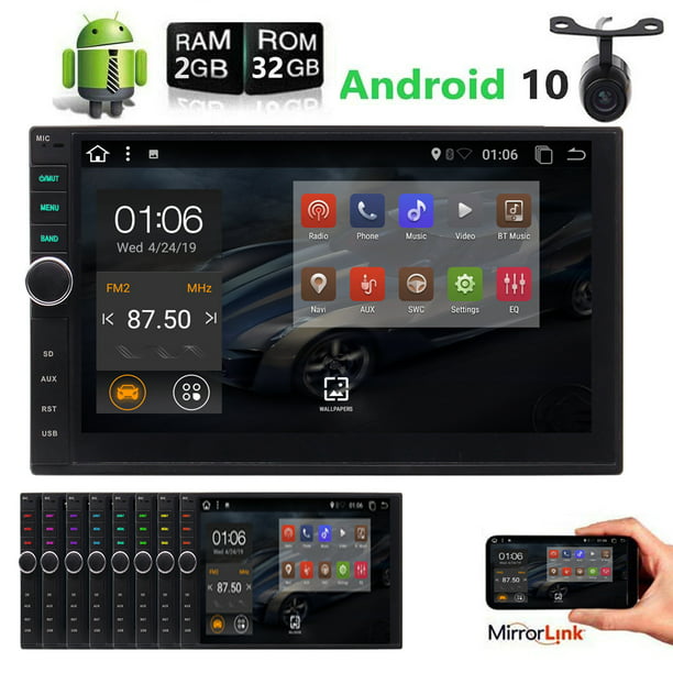 Doule 2 din Android 10.0 OS Car Stereo GPS Navigation System with Bluetooth 2G+32G Car Entertainment Radio Video Player Wifi/Mirrorlink/OBD2/USB/SD in Dash Tablet Headunit Capacitive Touchscreen 